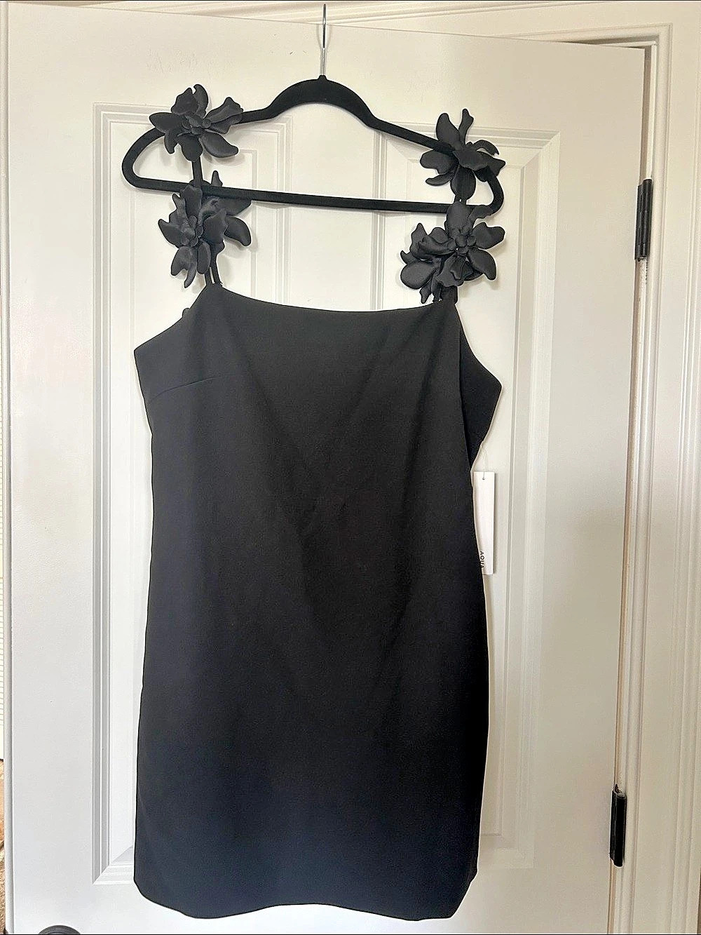 AQUA 3D Floral Strap Mini Dress Black Midi Dress